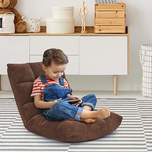 Miniatura 8 de DORTALA Sofá plegable para juegos de suelo, cama ajustable de 14 posiciones con marco de acero de aleación y relleno de esponja, sofá perezoso de