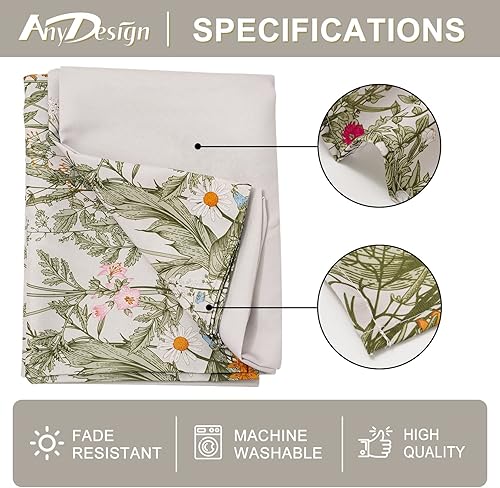 Miniatura 7 de AnyDesign Mantel rectangular vintage de flores silvestres de 60 x 104 pulgadas, mantel rectangular retro con plantas y hierbas, mantel floral