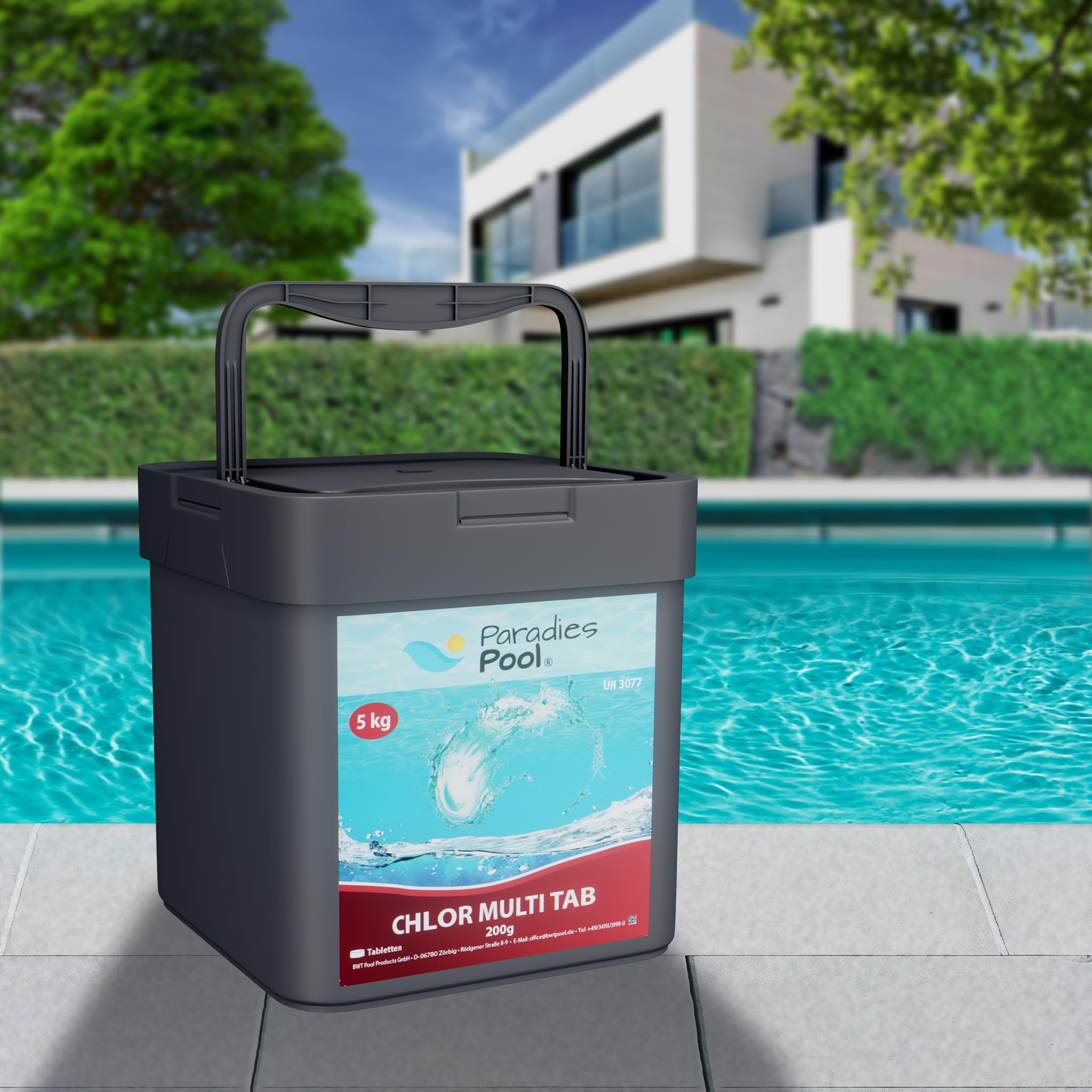 Paradies Pool Multi Tabs 200 g 5 kg, 4 in 1 Multi Tabletten mit Chlor, Algenschutz, Flockungsmittel, pH Stabilisator, zur Wasserbehandlung, Inhalt: 1 kg