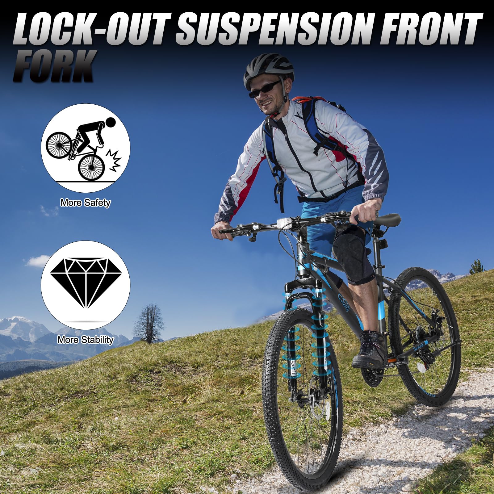 Ktaxon Mountain Bike 24/26/27.5 Inch Men & Women Mountain Bike with 21-Speed Adult Bikes, Double Disc Brake, Suspension Fork and High Carbon Steel Frame