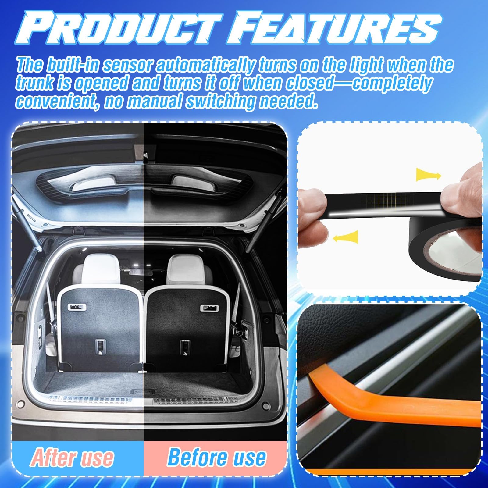 TaimeiMao LED Dinámica para Maletero de Coche,Luz Maletero Coche,Cinturón de Luz LED del Maletero,Activación Automática del Sensor de Inducción,LED Strip Lights for Car Trunk Cargo,Blanco,4M