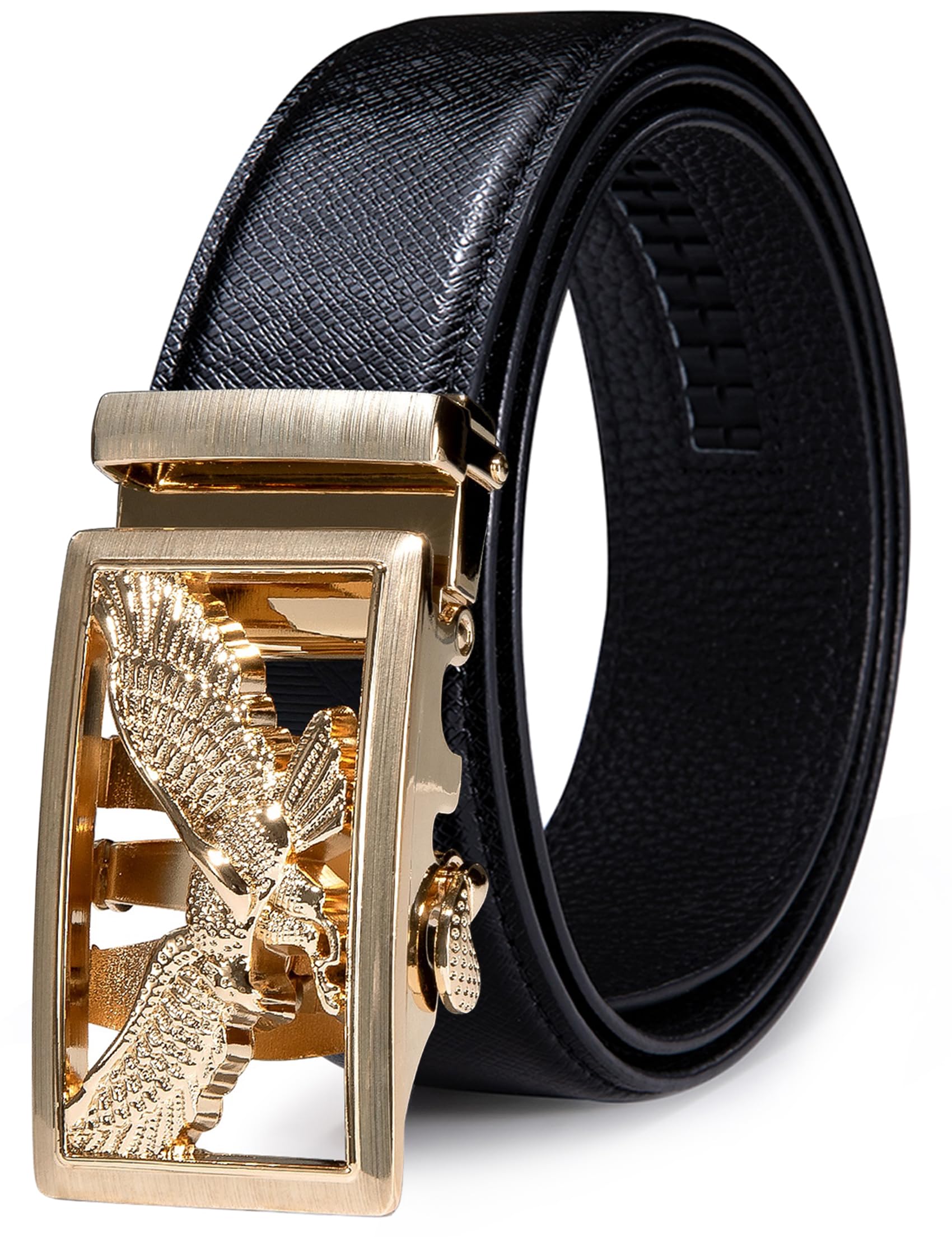 Barry.Wang Mens Ratchet Belts Leather Designer 1 3/8" Adjustable Buckle