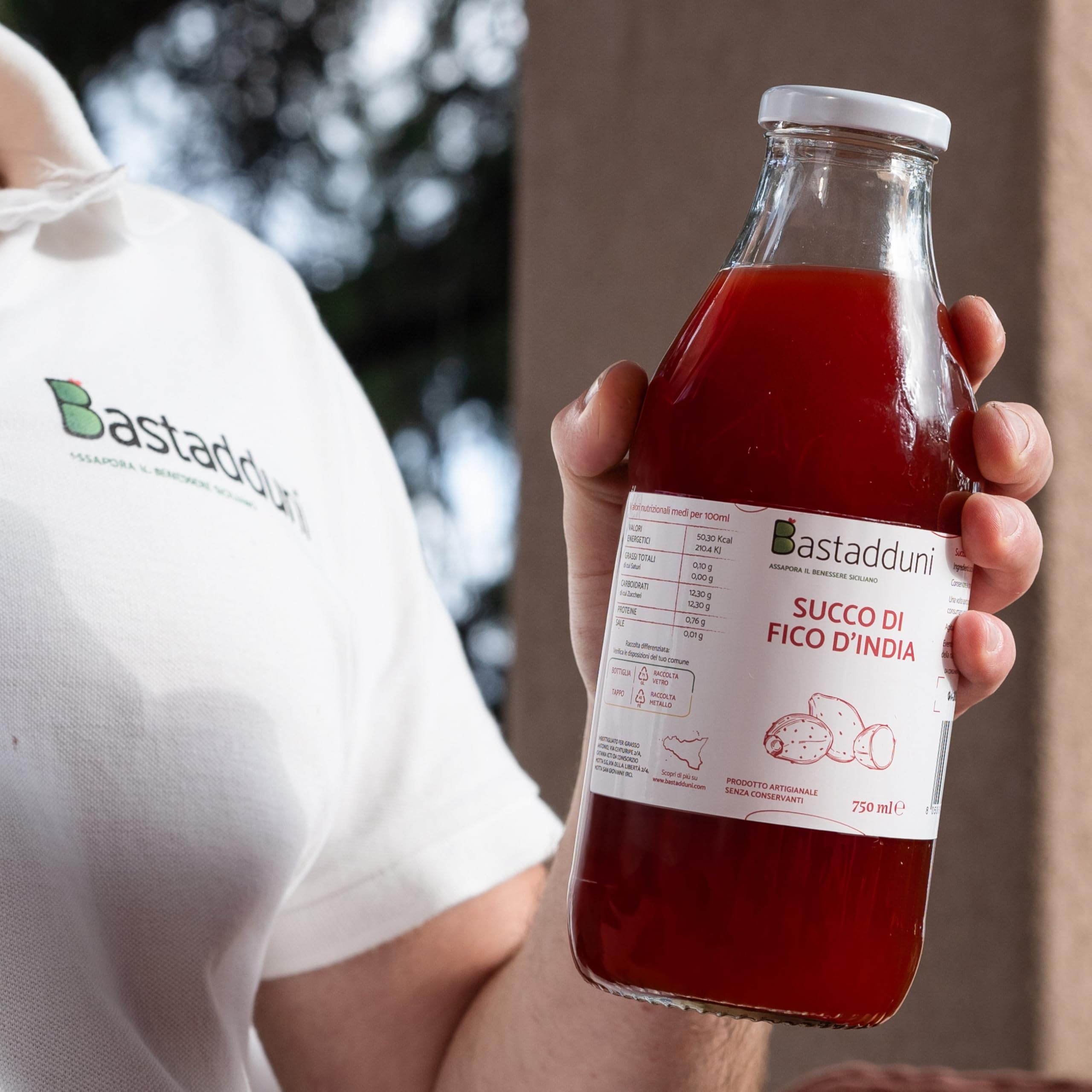 Bastadduni - Succo di Fico d'India 100% Naturale - 12x200ml - Senza Zuccheri Aggiunti - Spremuta di Frutta in Bottiglia di Vetro - Bevanda rinfrescante - Succo di frutta per bambini