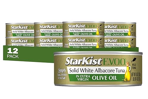 StarKist E.V.O.O. Atún Blanco Sólido Albacore en Aceite de Oliva Virgen Extra, 4.5 Oz, Paquete de 12