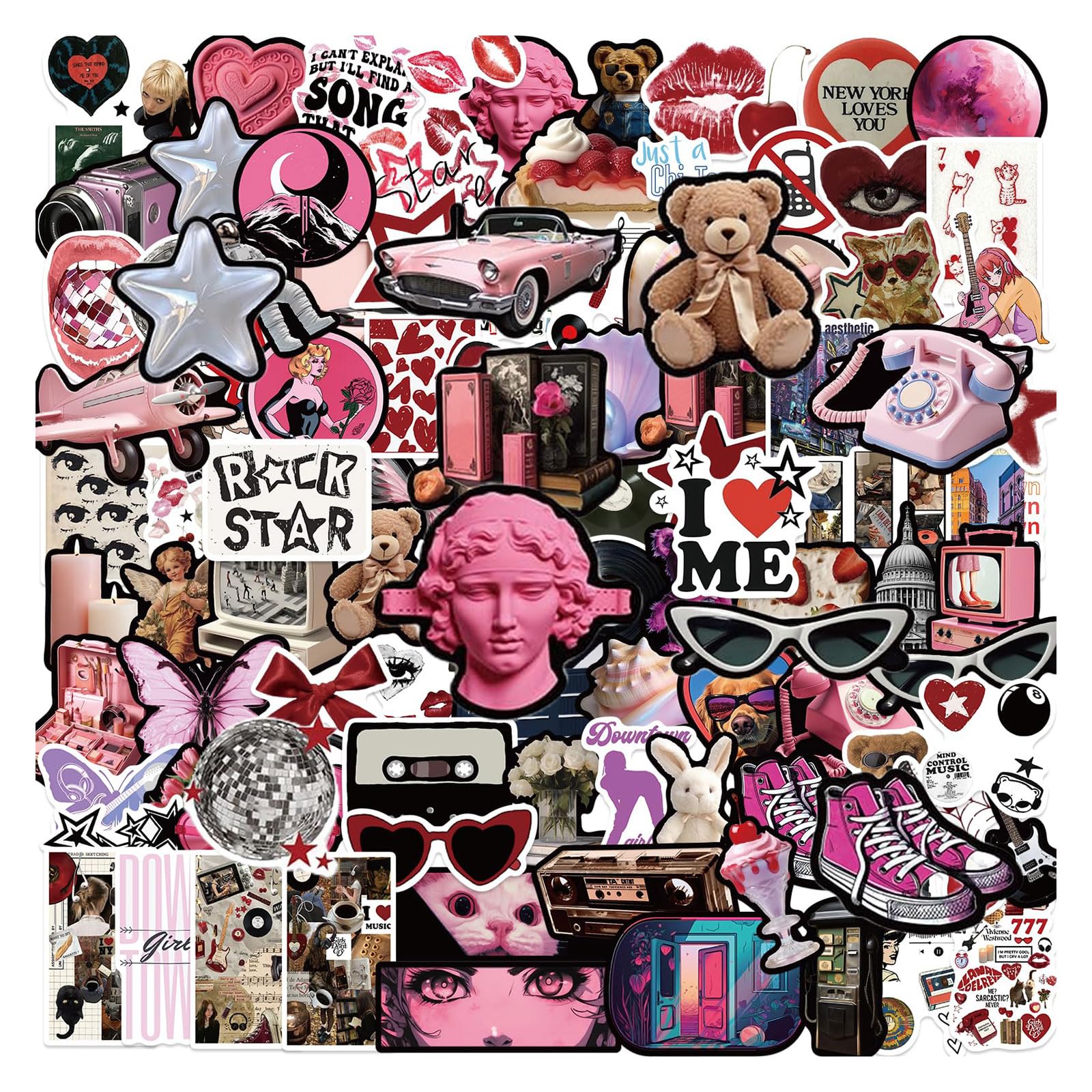 GlamRays Downtown Girls Y2K Retro Stickers, 1100 Pink Cartoon Vinyl Stickers for Water Bottle, Laptop, Skateboard, 3084965031