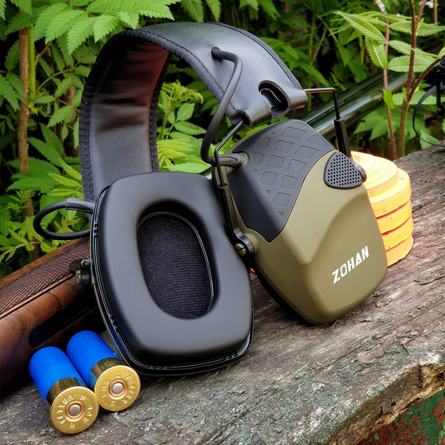 ZOHAN 054 Cuffie Poligono Elettroniche per Tiro Al Piattello, 27dB SNR Riduzione Del Rumore, Amplificazione Del Suono per La Caccia, Protezione dell'Udito Regolabile per Adulti