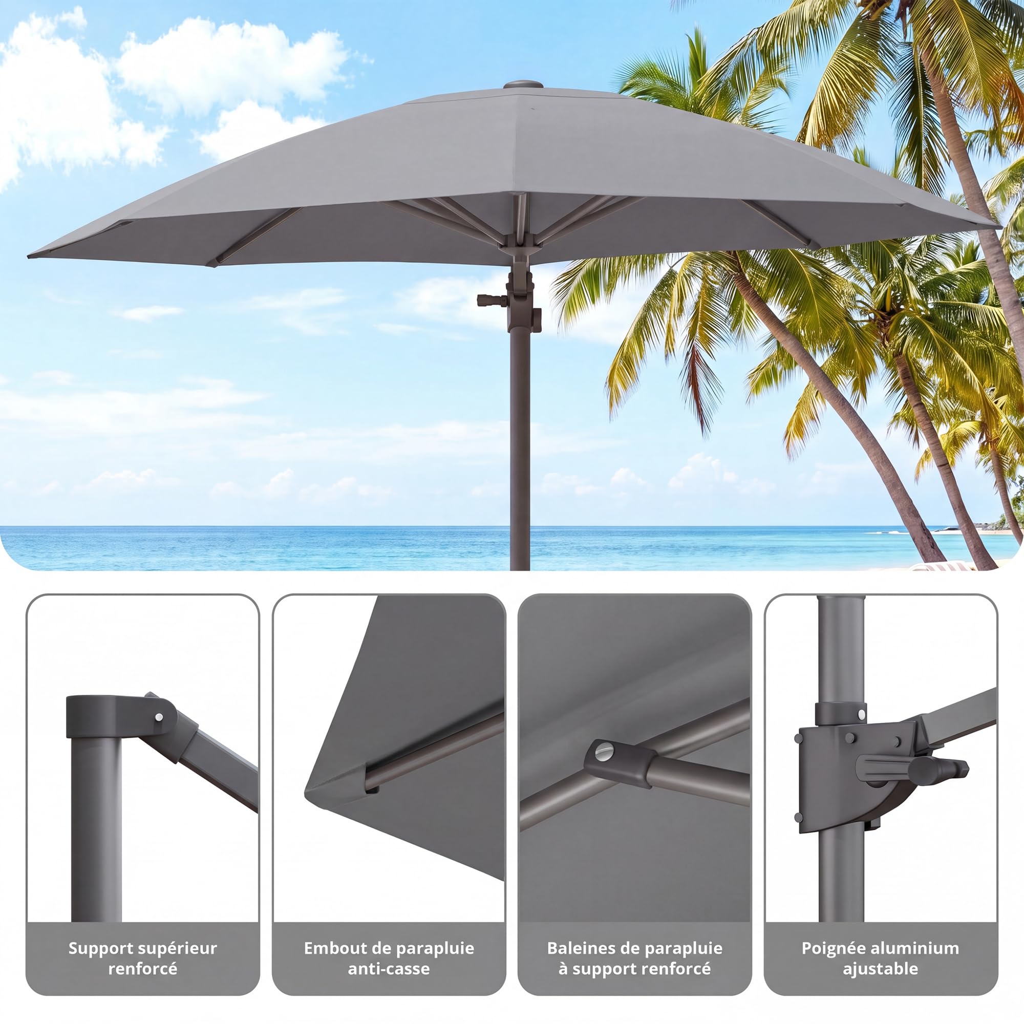 JUMMICO Parasol Déporté Carré 330x330cm, Parasol de Jardin Inclinable Rotatif 360° avec Manivelle, Protection UV50+, Toile Imperméable, pour Terrasse Balcon Piscine
