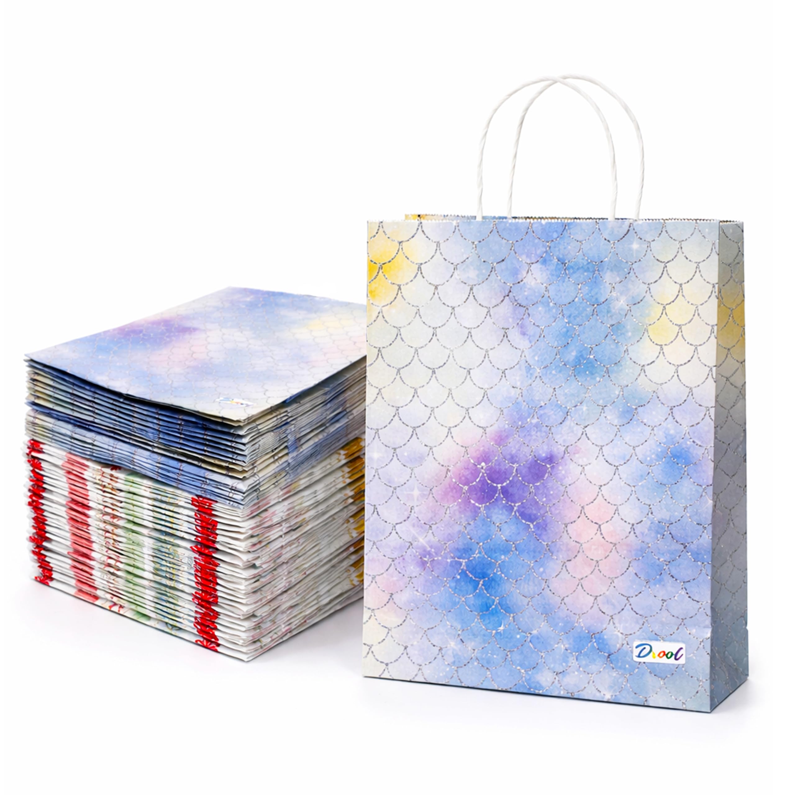PARTEET 10PCS Mermaid Theme Gift Bag with Handle|Reusable Paper Bag, Packaging, Carry Bag for Gifting, Wedding, Shopping, Party Favours Bags, Return Gifts & Daily Use (30x25x10) CM