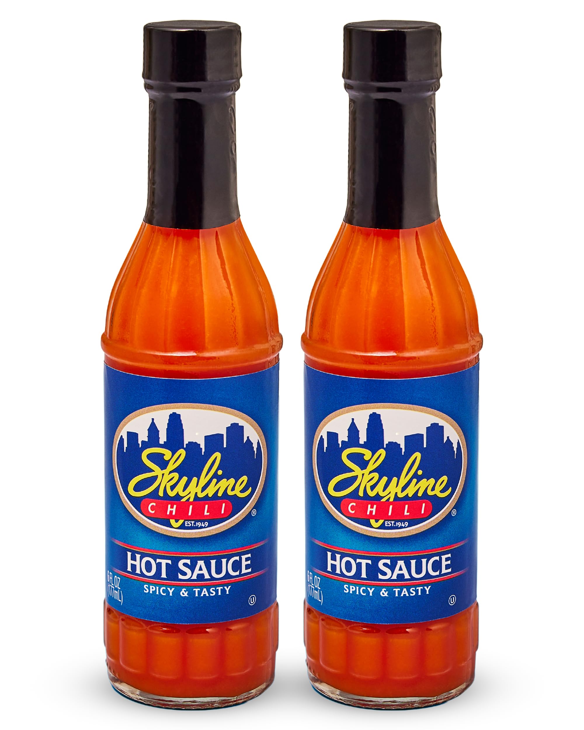 Skyline Chili Hot & Spicy Sauce – Authentic Cincinnati Restaurant-Style Secret Recipe with Tabasco, Cayenne, and Jalapeño Peppers, Gourmet Chili Sauce for Coneys & Spaghetti – 2 Bottles, 6 oz Each