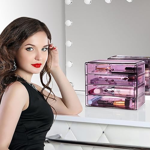 Miniatura 4 de Sorbus Organizador de maquillaje  Organizador de maquillaje acrílico de 4 cajones y almacenamiento para cosméticos, joyas, suministros de belleza,