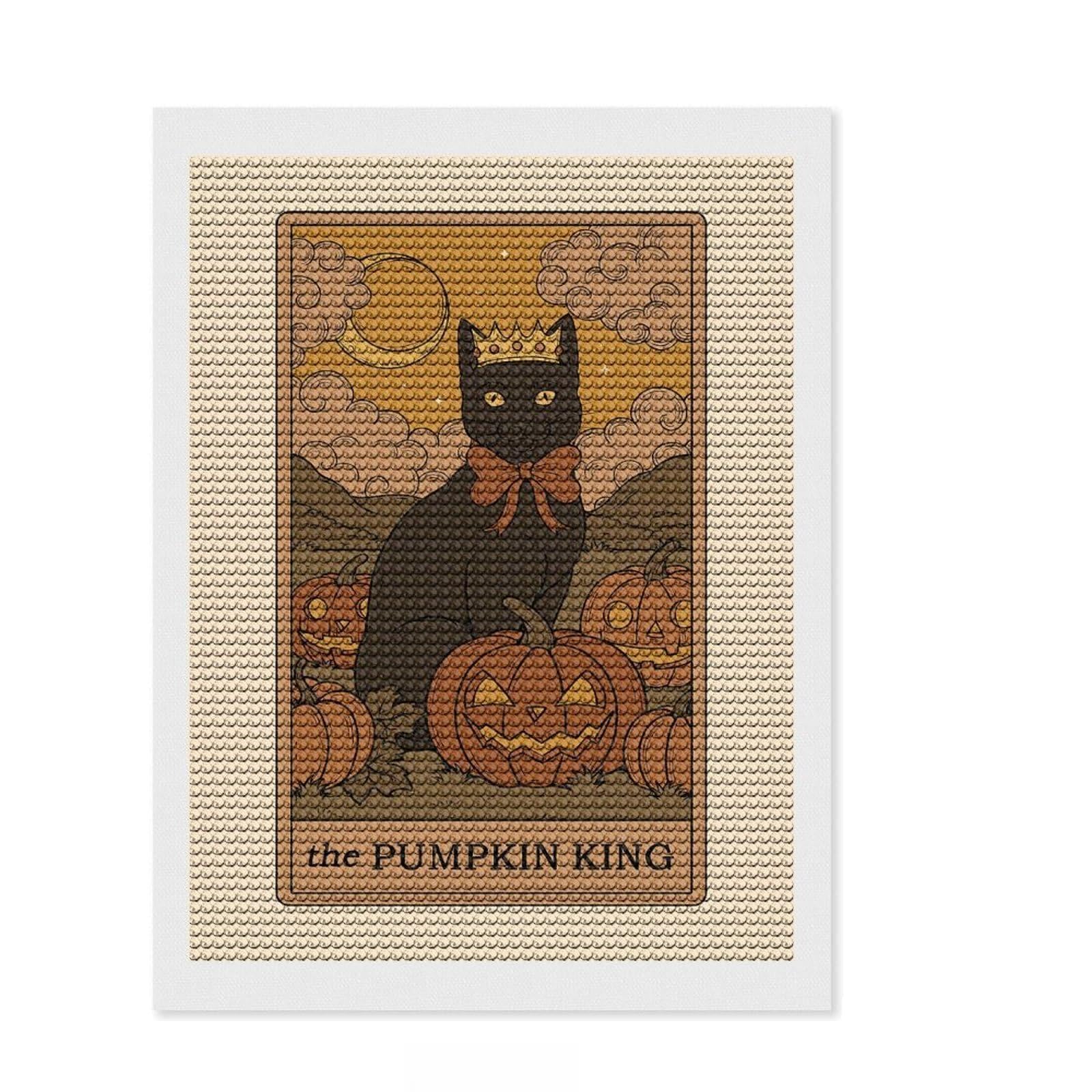 Junmoney The Pumpkin King Diamond Art Canvas 12"x16", for Craft Lovers, Neat Printed Canvas, Christmas Gift, Cosy Home Accent, Adhesive Canvas