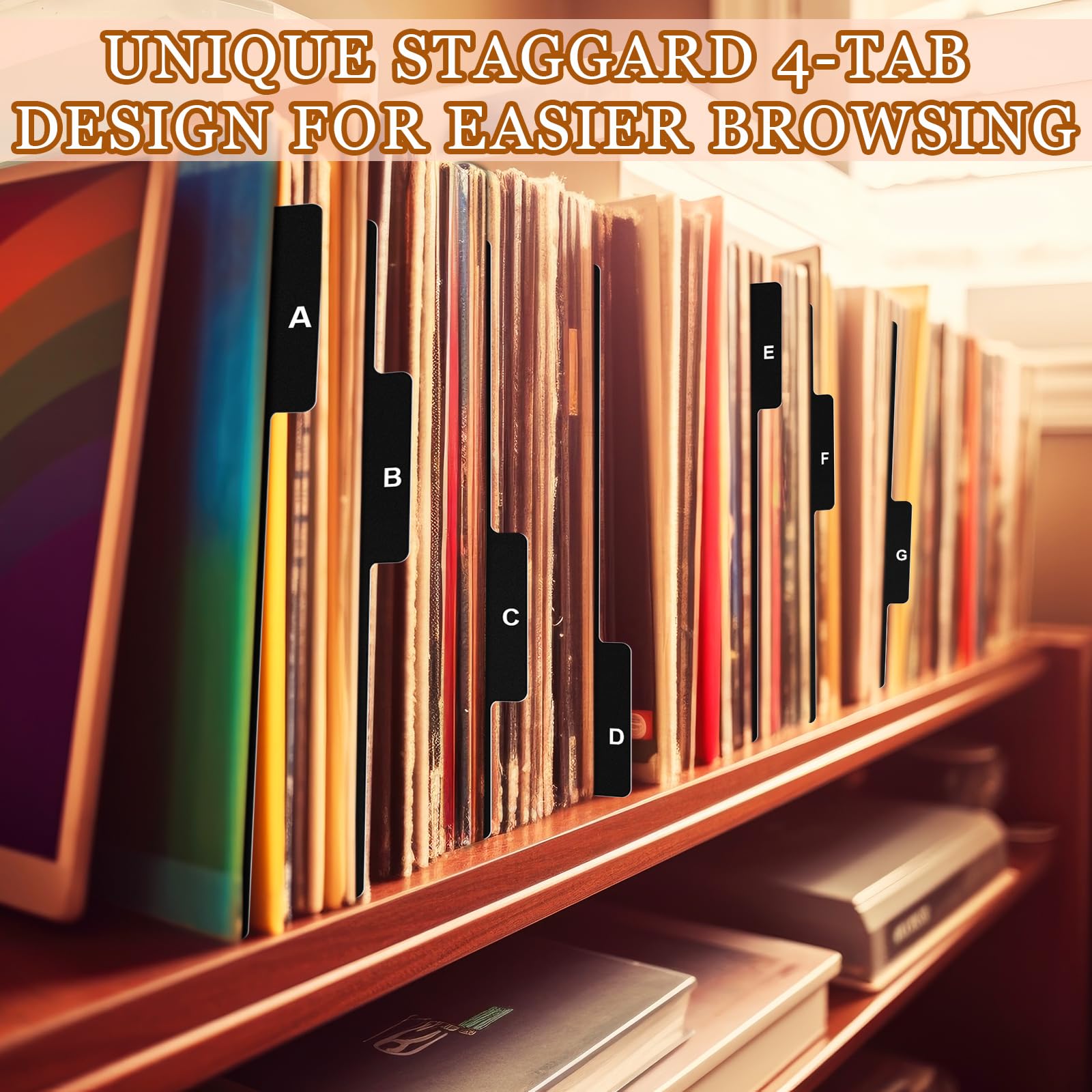 Marspark 26 Stück Vinyl-Album-Trennblätter A-Z Schallplatten-Trennwand DVD Cd Datei Alphabet Schallplatten Organizer mit alphabetischem Tab Album Aufbewahrung Halter für Vinyl LP, Etikett auf beiden