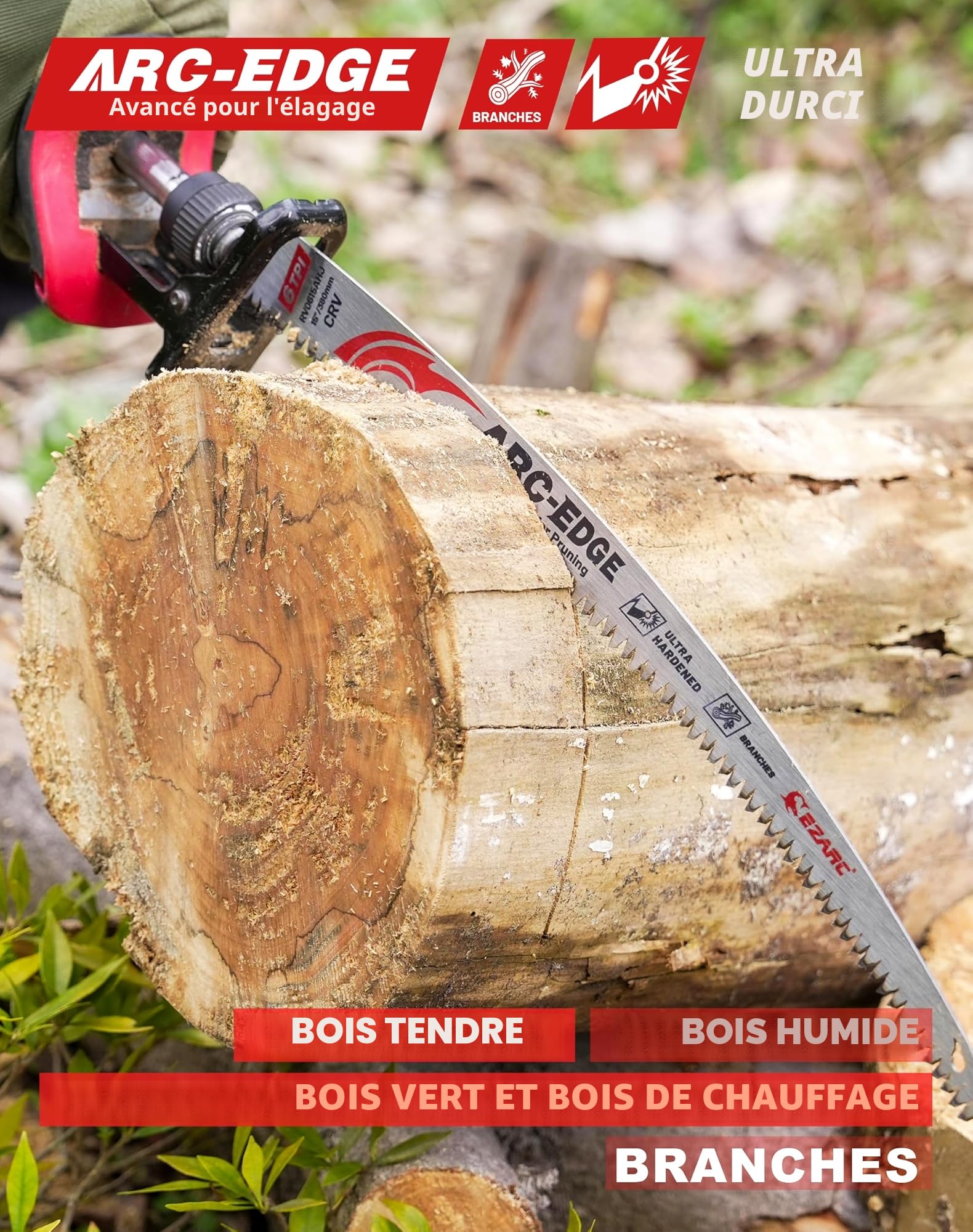 EZARC Lame de scie sabre de 380mm à dents japonaises, pour élagage, avec une bordure arquée et 6 dents par pouce, idéale pour la taille des arbres et la coupe de bois, lot de 3 pièces.