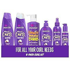 Aussie Miracle Curls Set: Shampoo, Conditioner, Deep Hydration, Spray Gel, Detangling Milk, and Oil Hair Treatment, Curl Oil, Coconut & Jojoba, Frizz Control, 6 Pieces