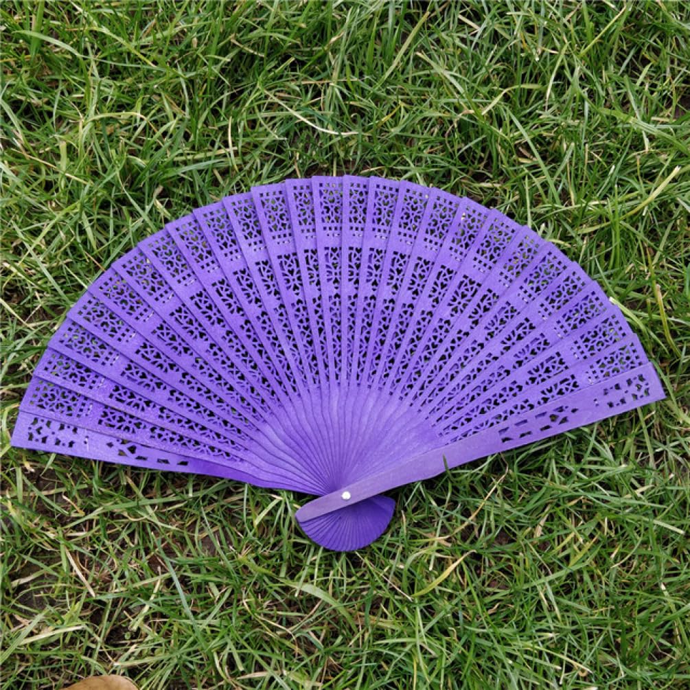 METTEOR Folding Fan 20cm Vintage Hollow Fan Wedding Hand Fragrant Party Carved Folding Wooden Fan Antiquity Folding Fan Decoration Tea Pot