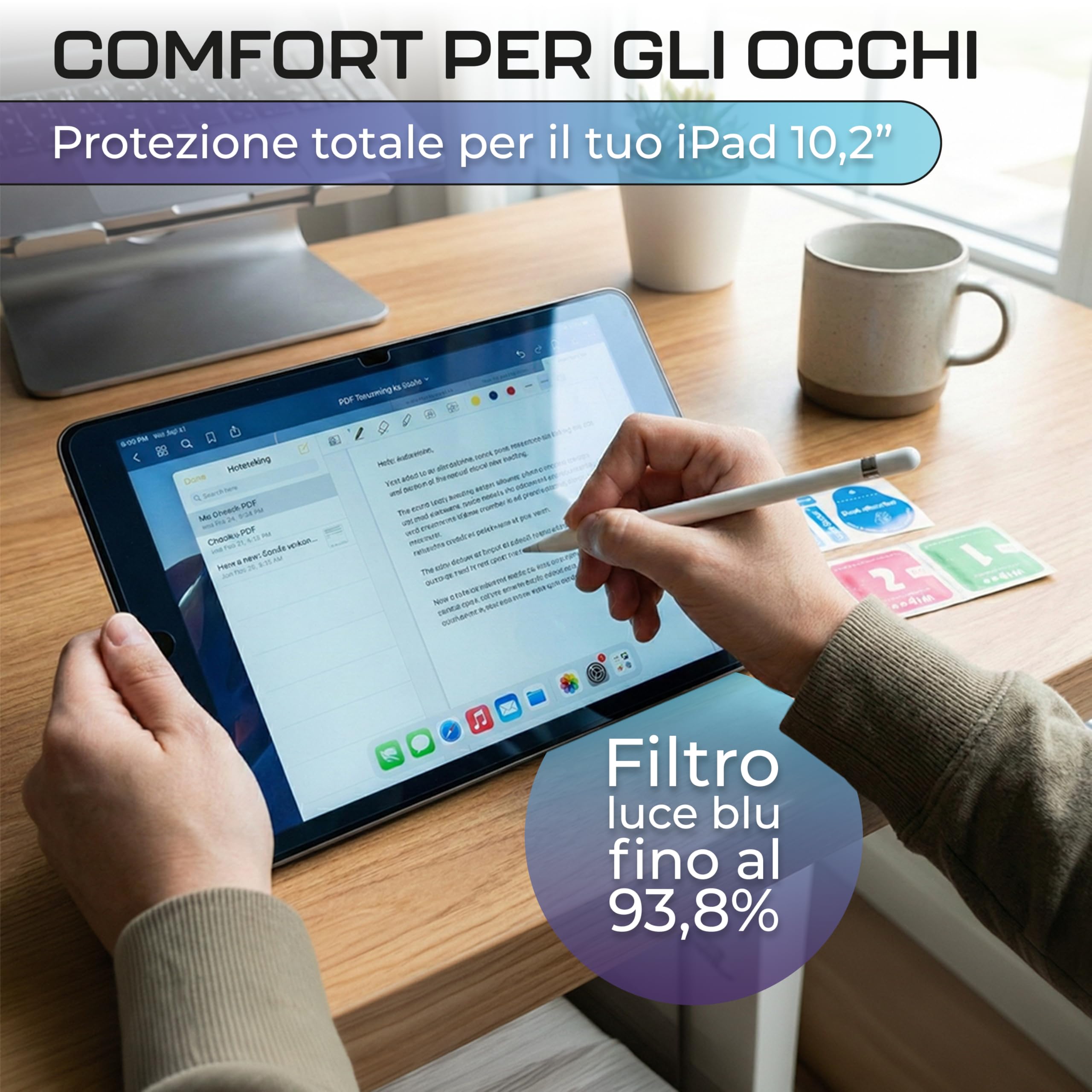 Pellicola Vetro Temperato Anti Luce Blu per iPad 10,2 Pollici 9° Generazione 2021, 2 Pezzi