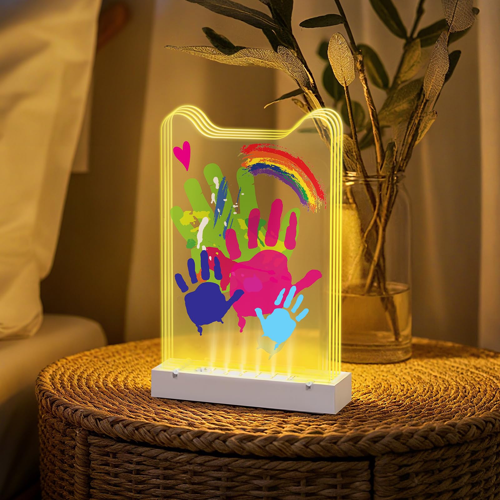 Herefun Kit Impronta Mani e Piedi Neonati per 4 Persone, Kit Impronte Mani Famiglia Con Base LED Illuminata, Neonati Ideale Regalo per Nascita, Nuovi Genitori, Battesimo Bimbo (B)