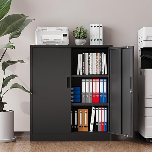 Miniatura 4 de Gabinete de almacenamiento de metal, armarios de metal de 36 pulgadas de alto con puertas y 2 estantes ajustables, armario de almacenamiento con