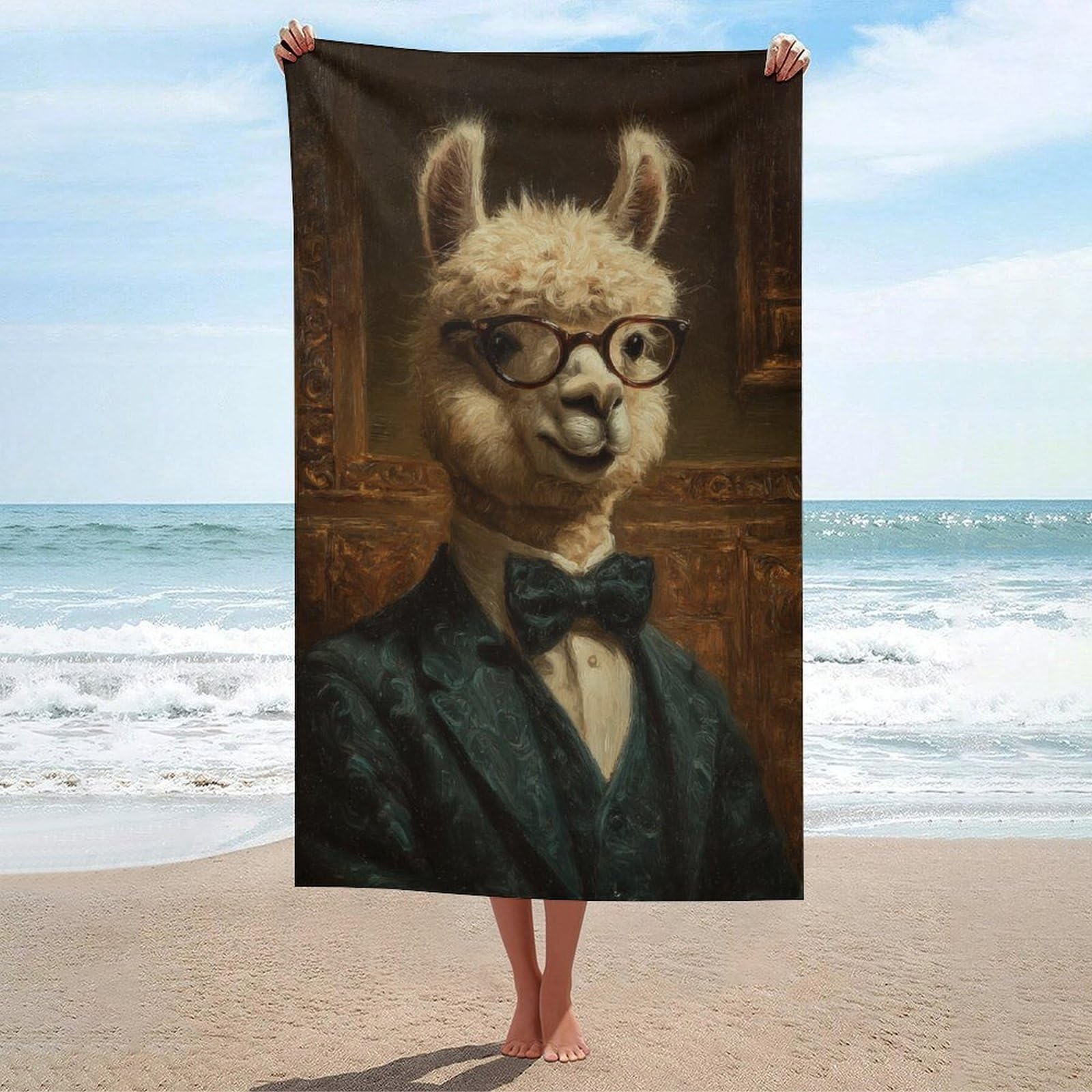 Serviette de plage pour camping et douche imprimé alpaga rigolo