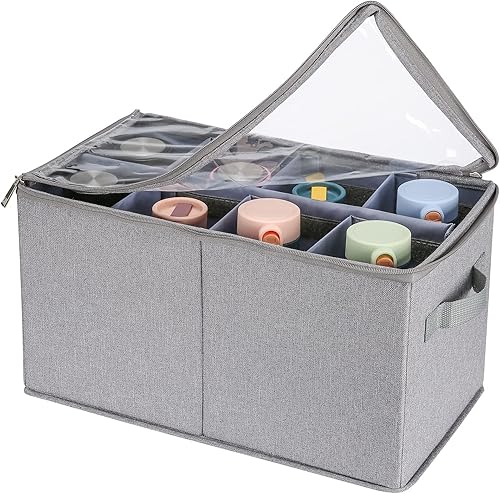 Puricon Contenedores de almacenamiento de botellas de agua con divisores, cajas de botellas con tapa para gabinete de cocina, estante de despensa de