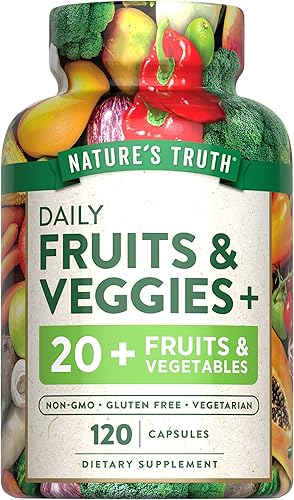 Nature's Truth Suplemento de frutas y verduras | 120 cápsulas vegetarianas | Más de 20 frutas y verduras | Suplemento vegetariano, sin OMG y sin