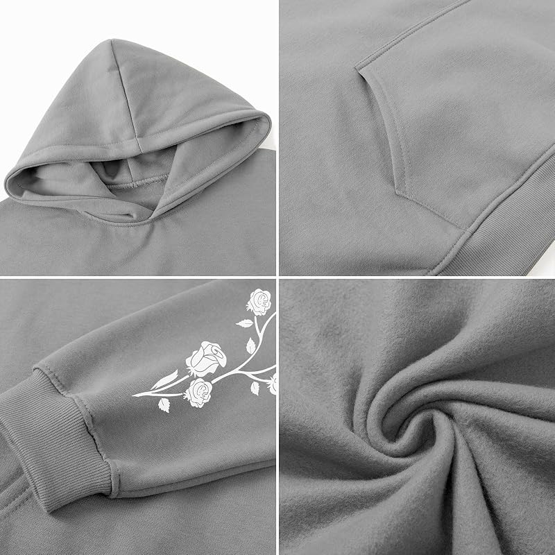 Sulayesh Rose Floral Graphic Hoodie for Men Aesthetic Japanese Hoodies Oversized Trendy Streetwear Pullover Sweatshirt (Gray,2XL) image 5