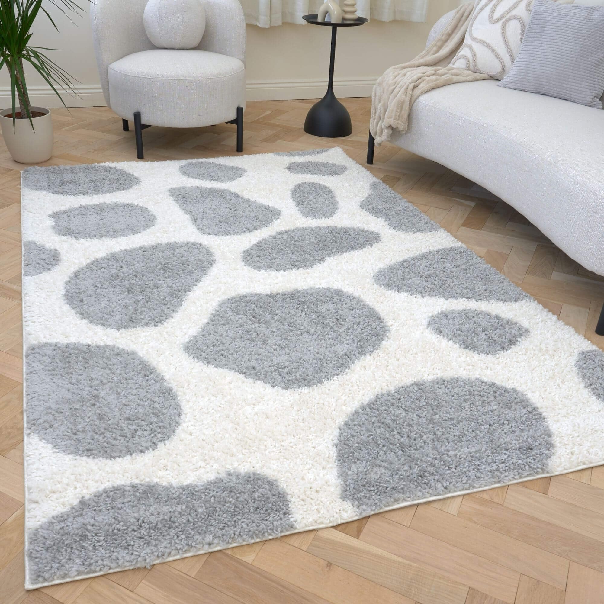 The Rugs Grey Moodi Pebble Design Shaggy Soft High Pile Living Room Rug & Runner In | Size: 80Cm X 150Cm
