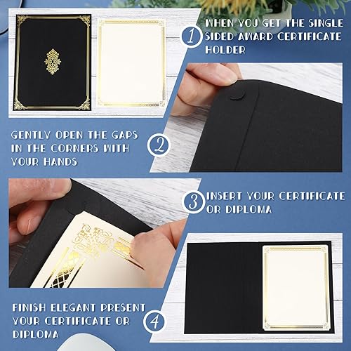 Miniatura 3 de Kosiz 100 soportes para certificados, portadocumentos para diploma, borde de lámina dorada para documentos de tamaño carta, 8.5 x 11 pulgadas (negro)
