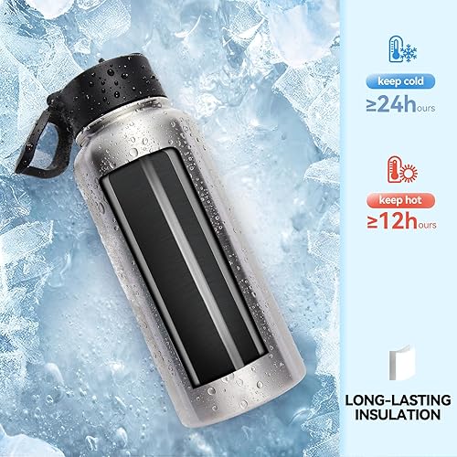 Miniatura 5 de Neihepal Botella de agua aislada de 32 onzas con 2 tapas (tapa con pajilla y boquilla), botellas de agua de doble pared de acero inoxidable 188 para