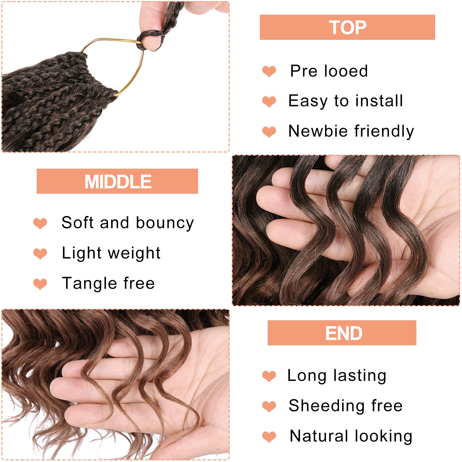 Mscat 10 Inch Pre Looped Ocean Wave Crochet Hair 8 Packs Ombre Boho Ocean Braids Pre Twisted Synthetic Deep Wavy Crochet Hair for Women T30# - Image 3