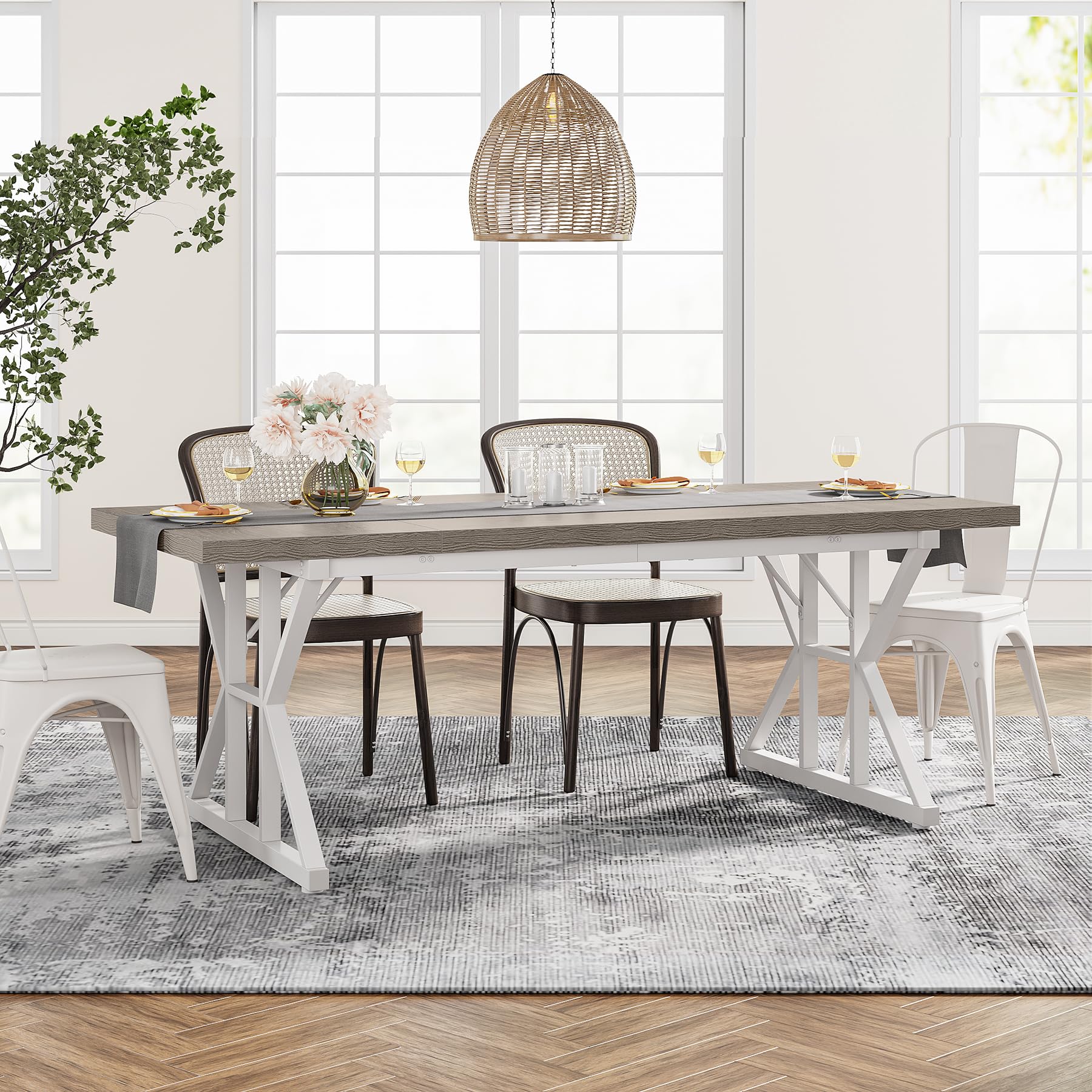 Snapklik.com : Tribesigns Farmhouse Dining Table For 6 People, 70.8-Inch Rectangular Wood Dining ...