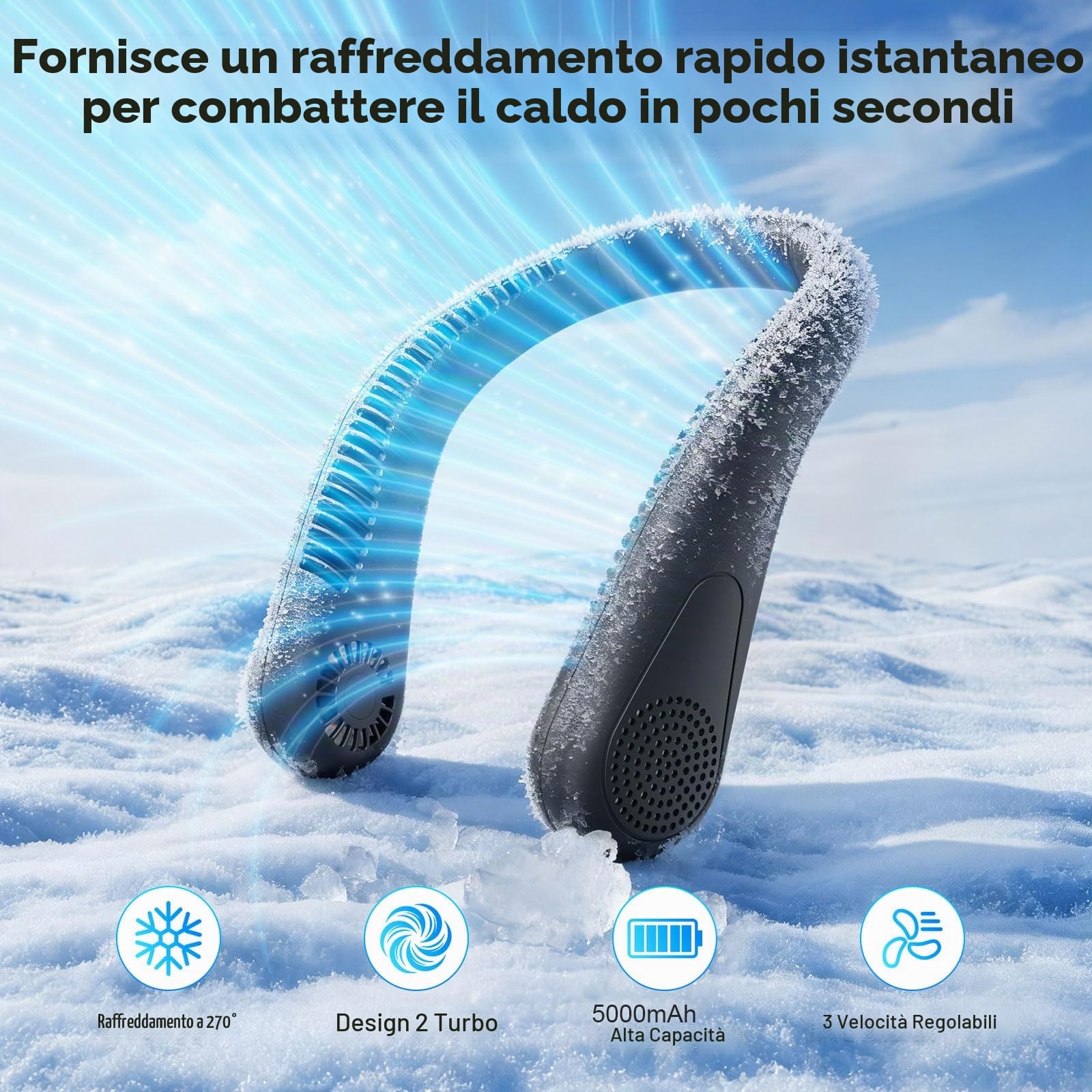 HandFan 5000mAh Ventilatore Portatile da Collo, Ricaricabile USB Ventilatore Mini,15 Ore Di Durata Della Batteria,3 Velocità Per Ufficio,Casa,Aria Aperta,Campeggio,Viaggi e Sport(Nero)