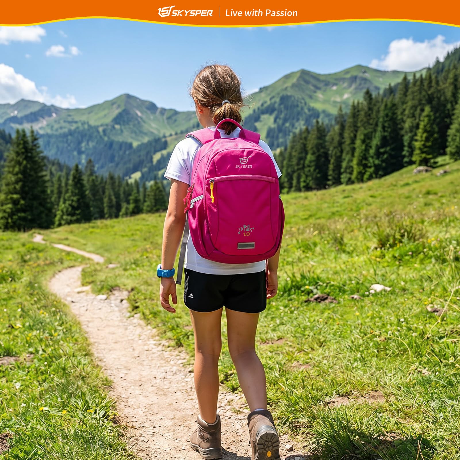 SKYSPER Sac à dos pour enfants 10 L – Sac à dos de randonnée | Sac à dos avec sangle de poitrine confortable sac à dos de voyage avec boussole, randonnée, plein air, voyages