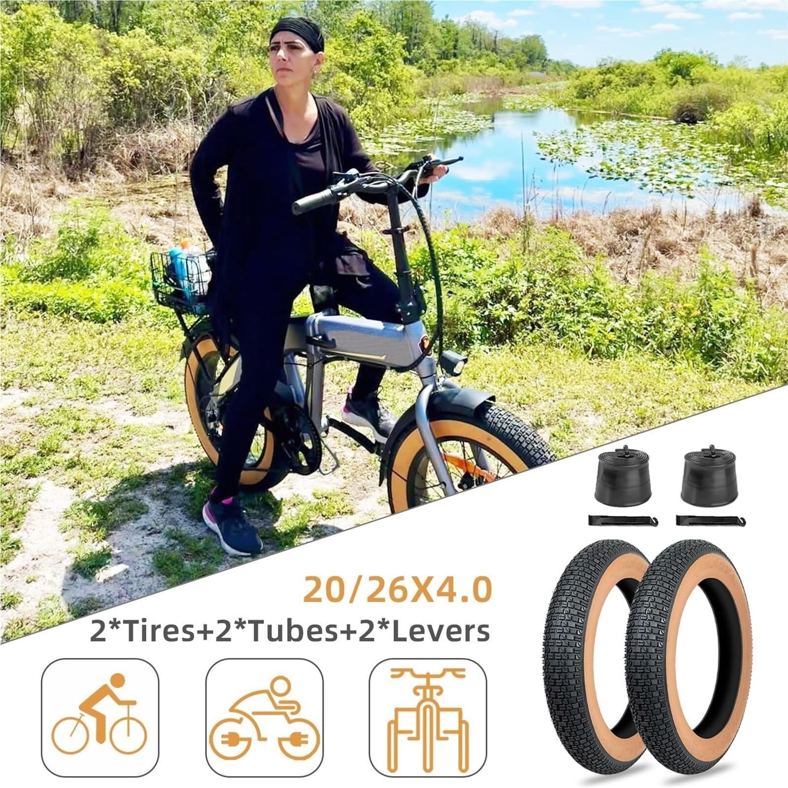 20x4.0/26x4.0 Pollici Pneumatici Fat Antiforatura | Gomma Tubeless Ready for Tutti i Terreni con Battistrada Profondo | Compatibili con Tricicli Elettrici da Montagna e da Neve(20x4.0 in)