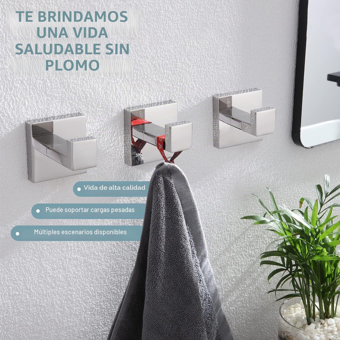 KOKOSIRI Ganchos para toallas, accesorios de baño, accesorios de hierro, ganchos para albornoces, acero inoxidable, 3 unidades, ganchos de pared, cocina, hogar, cromo pulido B1010CH-P3