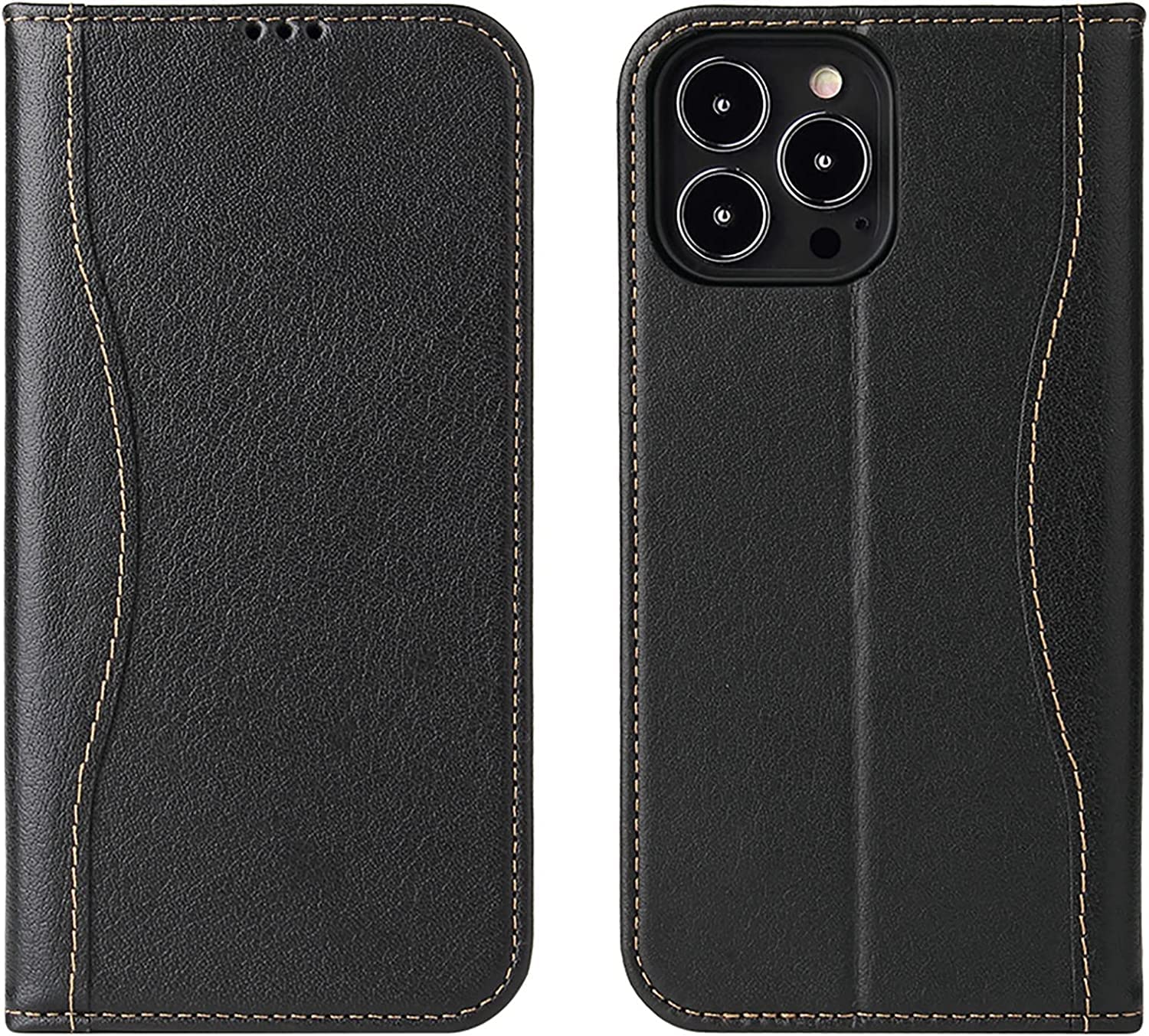 Custodia a portafoglio per iPhone 13 Pro, in vera pelle, con supporto per carte di credito e supporto, antiurto, custodia protettiva per iPhone 13 Pro (colore: nero)