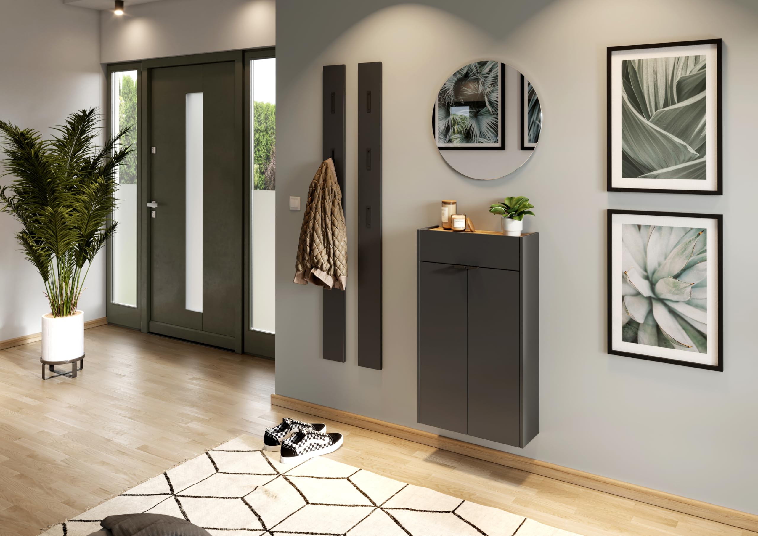 Germania Pannello appendiabiti da parete in graphite 3728-547, con 3 ganci retrattili in metallo, 15 x 170 x 3 cm (L x A x P)