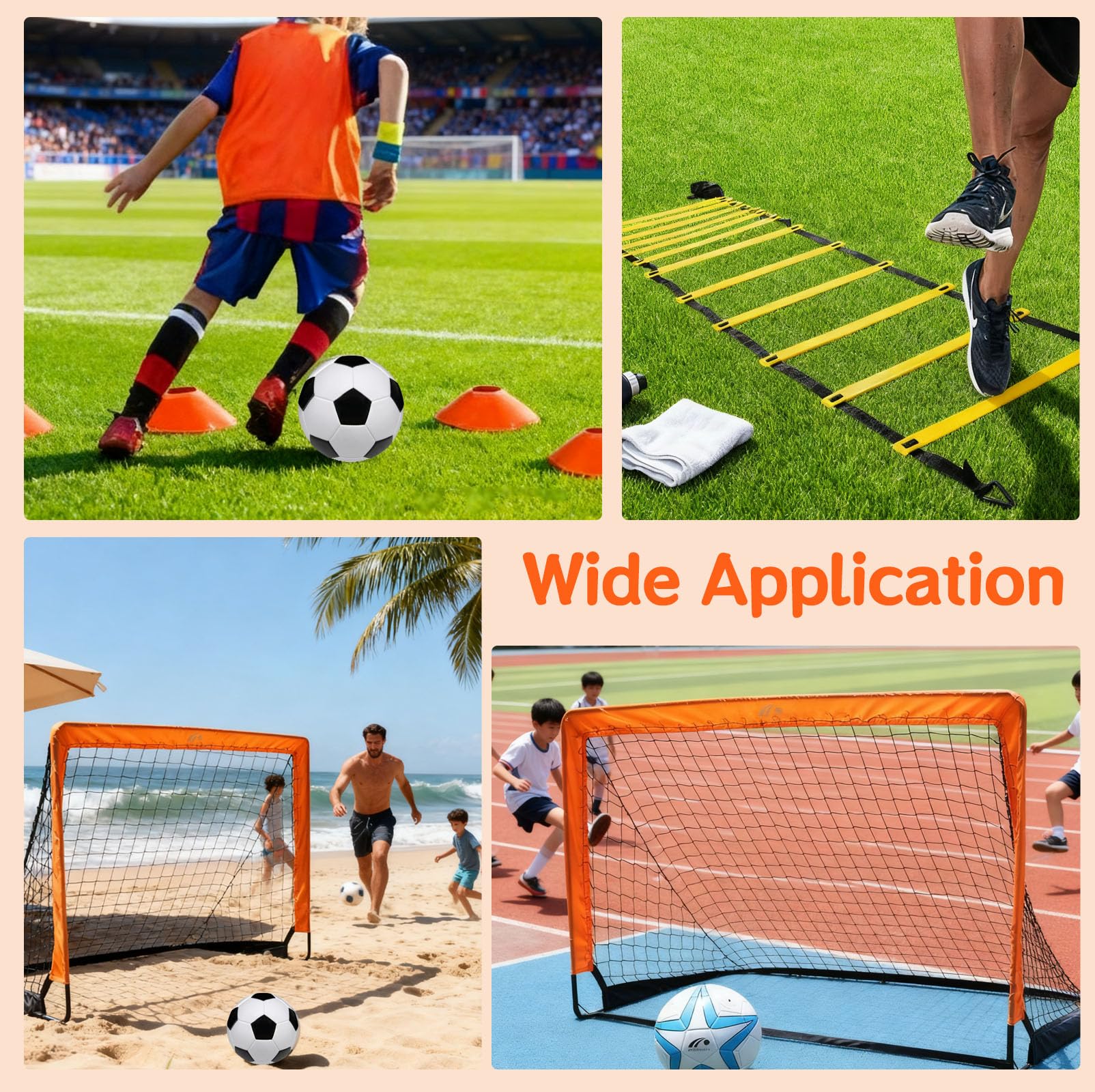 2 Pcs Portería Fútbol Adolescentes con Balón Tamaño 3, Bomba, 6 Conos y Bolsa de Transporte, Porterías de Fútbol Pop-Up Plegable, Kit Entrenamiento Futbol Portátil para Jardín, Playa,Exterior,Interior