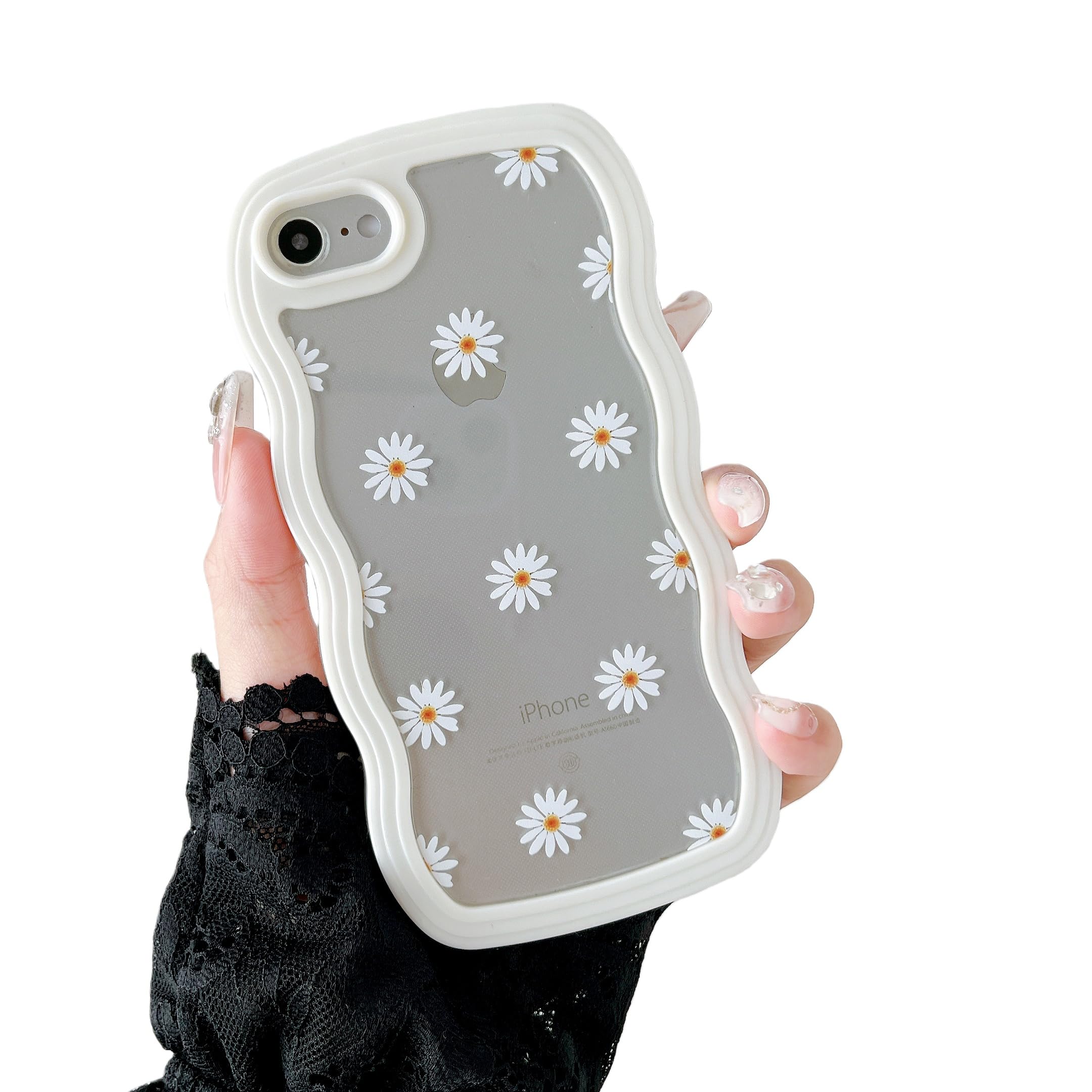 ZTOFERA iPhone 16e/17e ケース用、クリアデイジー TPU 電話カバー、ウェーブフレーム透明電話カバー、かわいい波状 iPhone 16e/17e ケース用