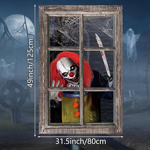 Miniatura 2 de Decoración de ventana de Halloween, cortina de payaso aterrador, telón de fondo, póster para interiores y exteriores, pared, puerta, decoración de