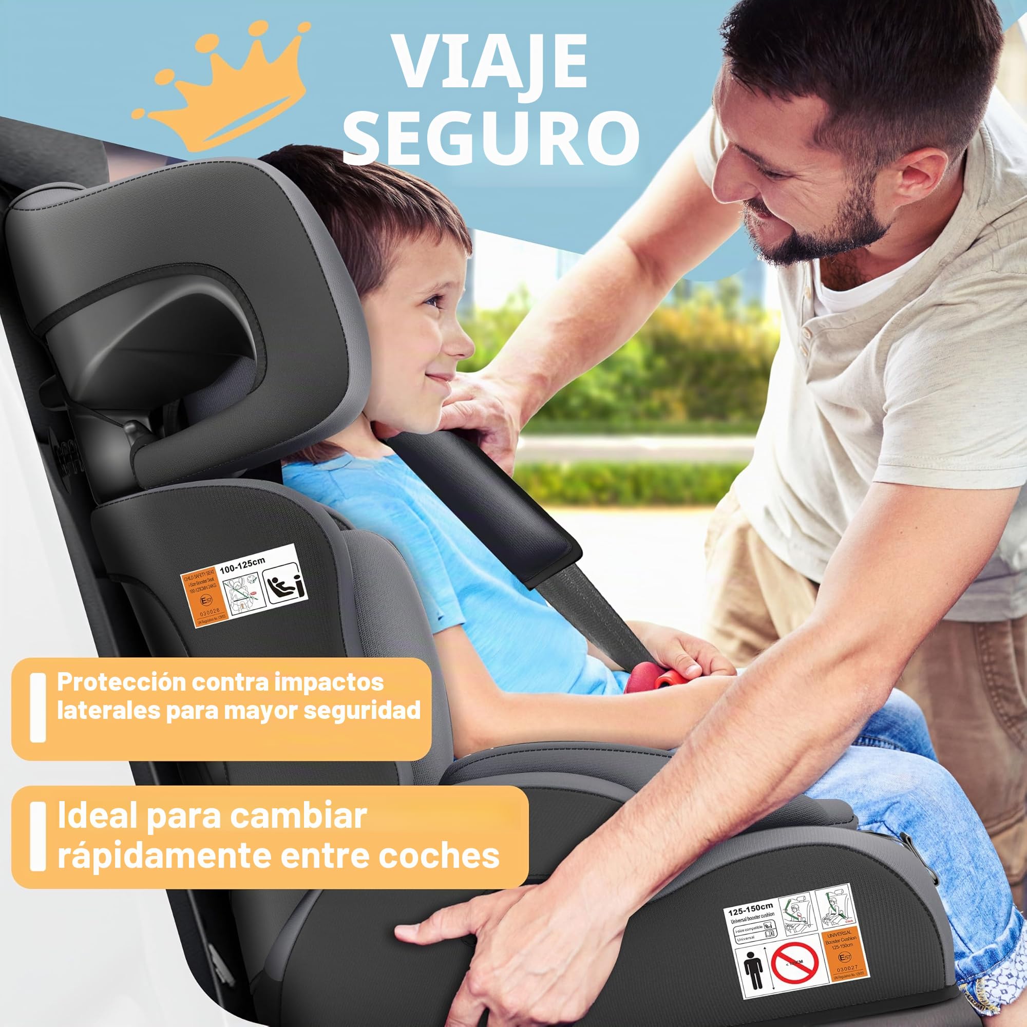 KIDIZ Asiento infantil para coche, grupo 1+2+3, 9-36 kg, cinturón de seguridad de 5 puntos, asiento de coche, reposacabezas ajustable (antracita, asiento para niños)