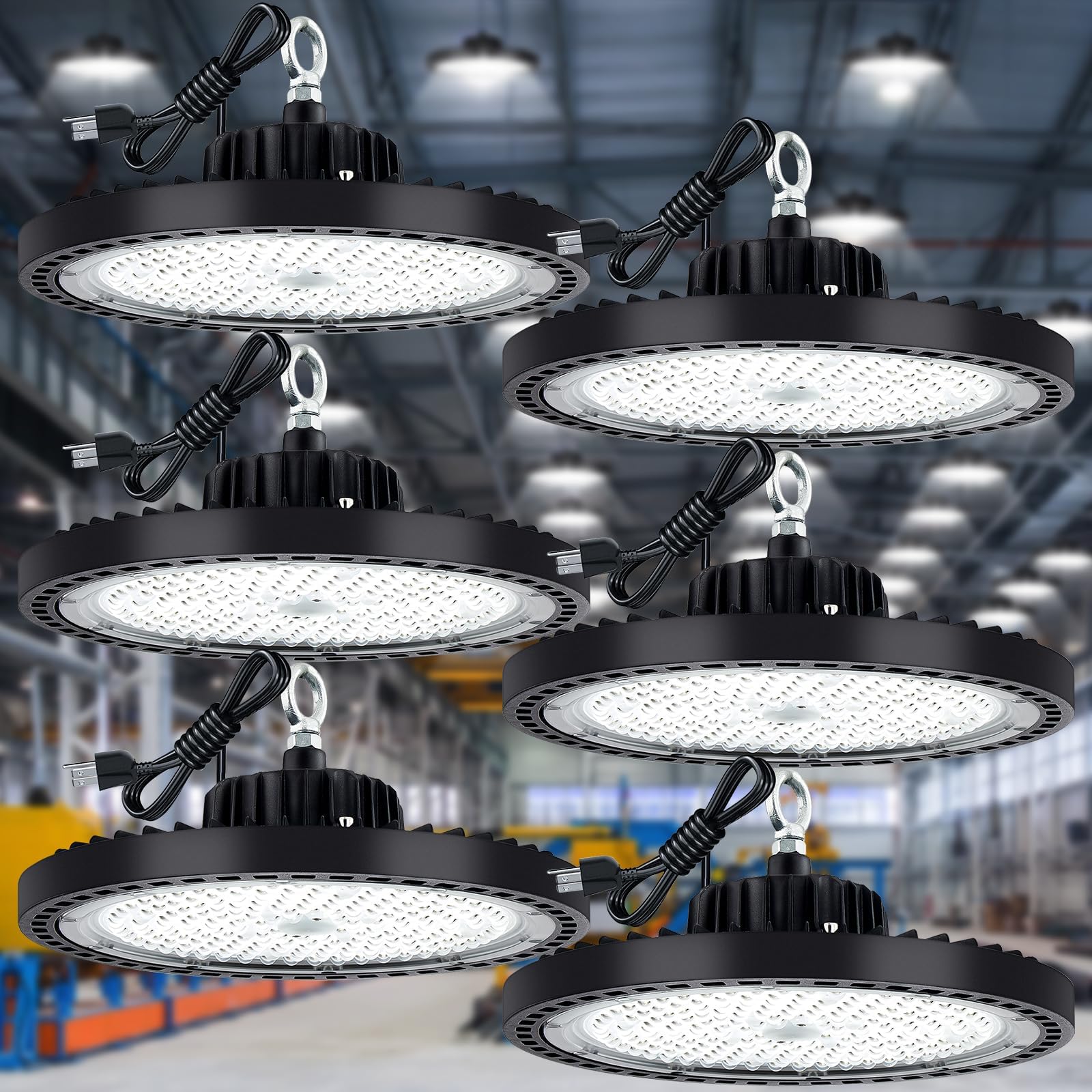 6 Pack UFO LED High Bay Light 250W, High Bay LED Lights 35,000LM, 5000K LED Shop Light with IP66 Commercial Warehouse Area Light for Wet Location Area, Workshop, Garage