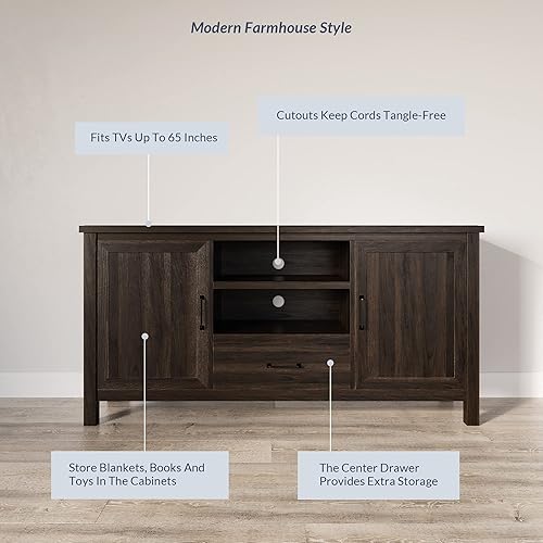 Miniatura 5 de BELLEZE Moderno soporte de TV rústico de 60 pulgadas o centro de entretenimiento para televisores de hasta 65 pulgadas, aparador de cocina con