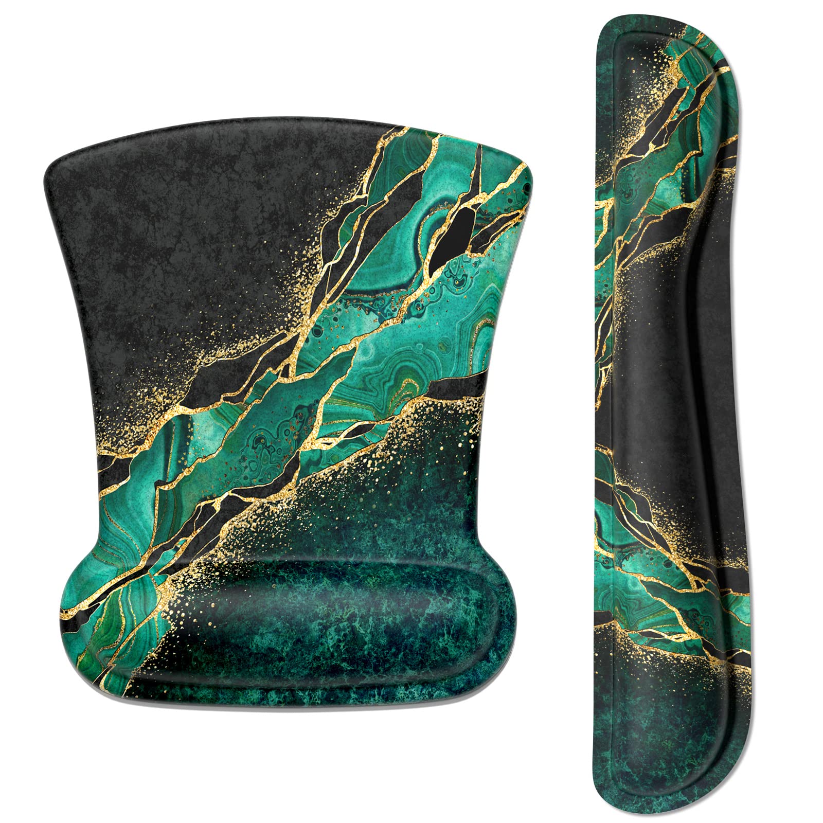 ITNRSIIET Mouse Pad Wrist Support Keyboard Wrist Rest Pad Ergonomic Mousepad Non-Slip Memory Foam Keyboard Pad Easy Typing Pain Relief Perfect for PC Laptop Gaming Office,Green Marble Gold
