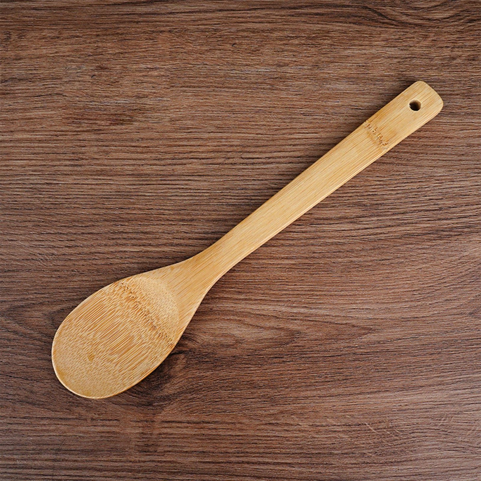 Set di 4 utensili da cucina in legno, cucchiaio da cucina perforato, cucchiaio da insalata, cucchiaio da minestra, spatola piatta, utilizzato per padelle resistenti ai graffi, al calore e