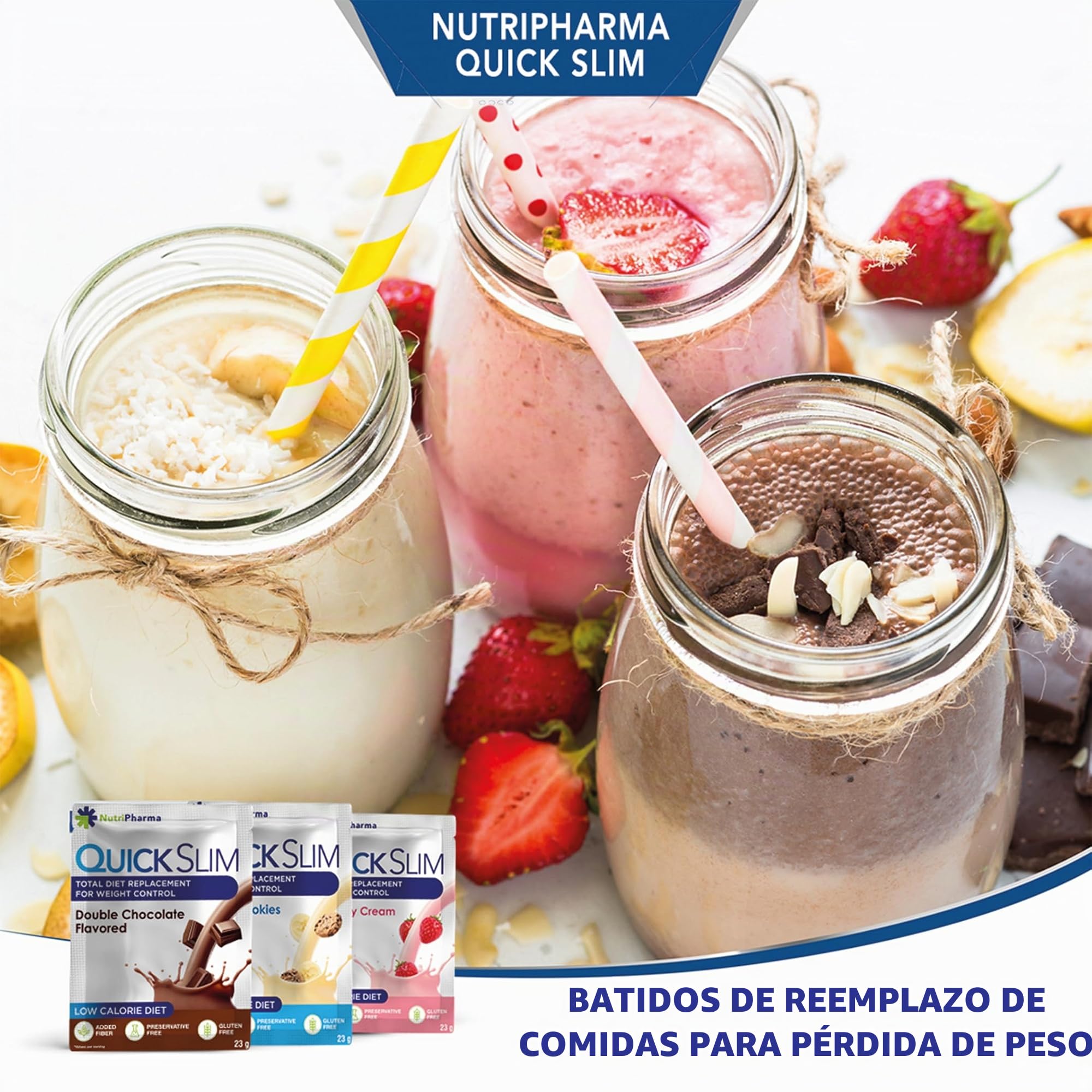 Quick Slim Meal Replacement Shake for Weight Loss, 30 Servings, 20g Protein, 27 Vitamins & Minerals, Dietary Fiber, Low Carb, Gluten Free (Mixed Flavored)