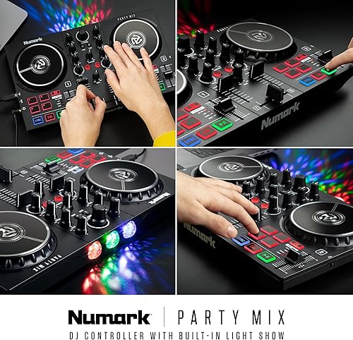 Miniatura 7 de Numark Party Mix II - Controlador de DJ con luces de fiesta juego de DJ con 2 cubiertas mezclador de DJ interfaz de audio y conectividad USB  Serato