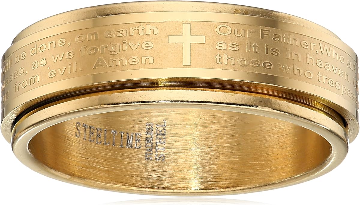 Steeltime Men's 18k Gold Plated Our Father Prayer Spinner Band Ring , (previously Amazon Collection)