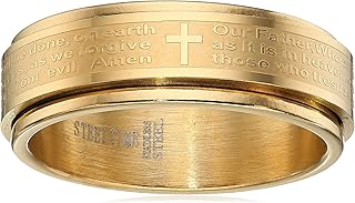 Steeltime - Anillo giratorio chapado en oro de 18 quilates para hombre, con oración Our Father (anteriormente Amazon Collection)
