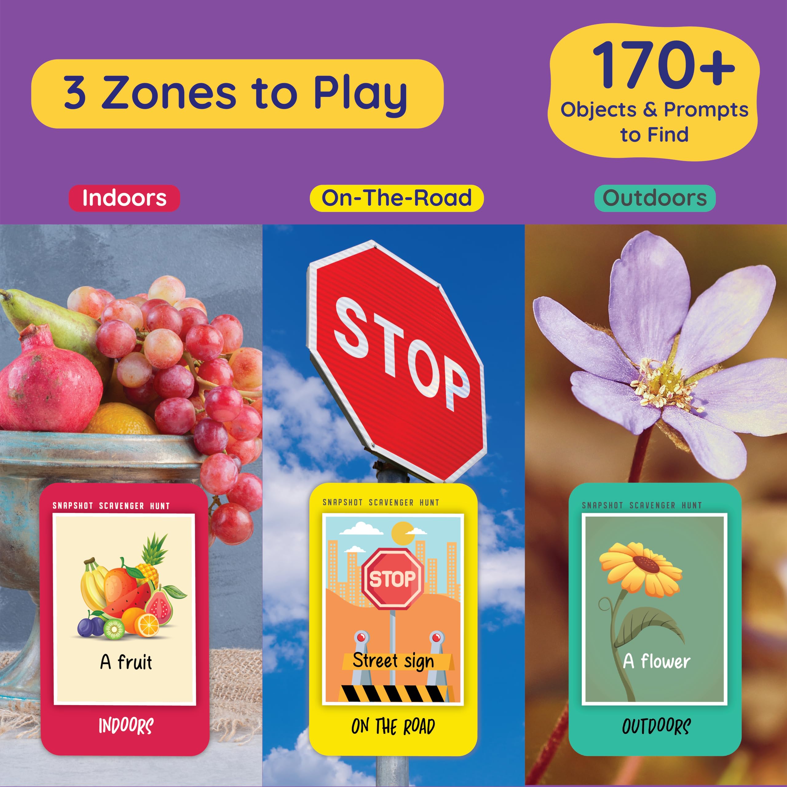 Zicster Snapshot Scavenger Hunt for Kids Ages 4-8, Indoor Outdoor Game. 170+ Objects & Prompts. Find and Seek Scavenger Hunt Card Game. Outdoor Activities and Scavenger Hunt for car Ride - Image 2